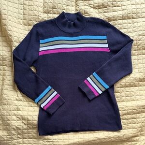 Black Knit Sweater with  Multicolour Striped Details